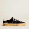 Soul Star para hombre en terciopelo negro con lengüeta de talón de cuero blanco