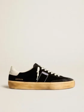 Soul Star para hombre en terciopelo negro con lengüeta de talón de cuero blanco