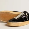 Soul Star para hombre en terciopelo negro con lengüeta de talón de cuero blanco