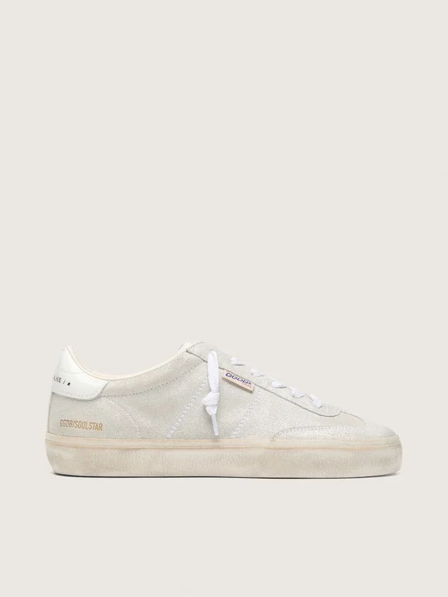 Soul Star para mujer en gamuza beige con lengüeta de talón de cuero blanco