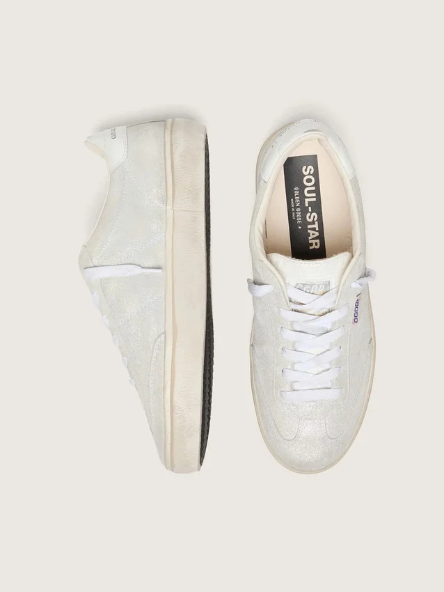 Soul Star para mujer en gamuza beige con lengüeta de talón de cuero blanco