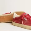 Soul Star para mujer en gamuza roja con lengüeta del talón de cuero blanco