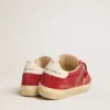 Soul Star para mujer en gamuza roja con lengüeta del talón de cuero blanco