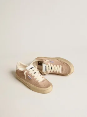 Soul Star para mujer en gamuza rosa con lengüeta del talón de cuero blanco lechoso
