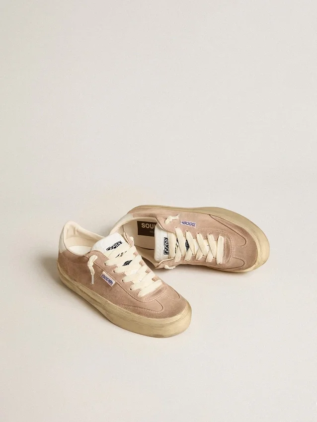 Soul Star para mujer en gamuza rosa con lengüeta del talón de cuero blanco lechoso