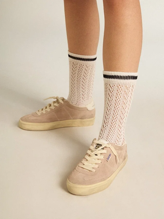 Soul Star para mujer en gamuza rosa con lengüeta del talón de cuero blanco lechoso