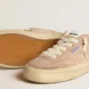 Soul Star para mujer en gamuza rosa con lengüeta del talón de cuero blanco lechoso