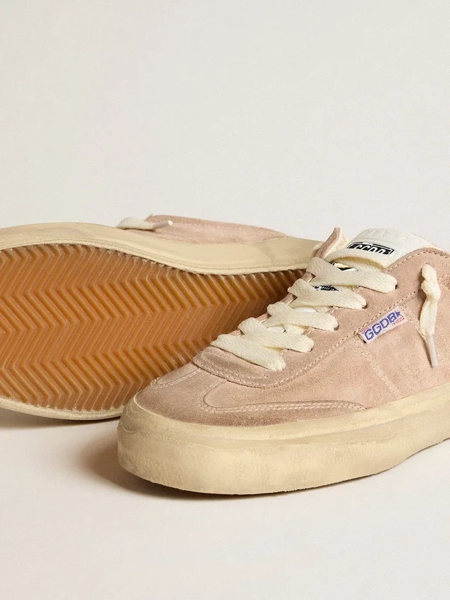 Soul Star para mujer en gamuza rosa con lengüeta del talón de cuero blanco lechoso
