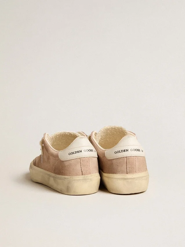 Soul Star para mujer en gamuza rosa con lengüeta del talón de cuero blanco lechoso