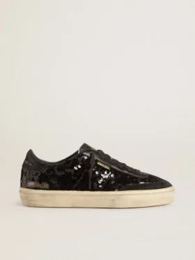Soul Star para mujer en lentejuelas negras con lengüeta del talón de gamuza negra
