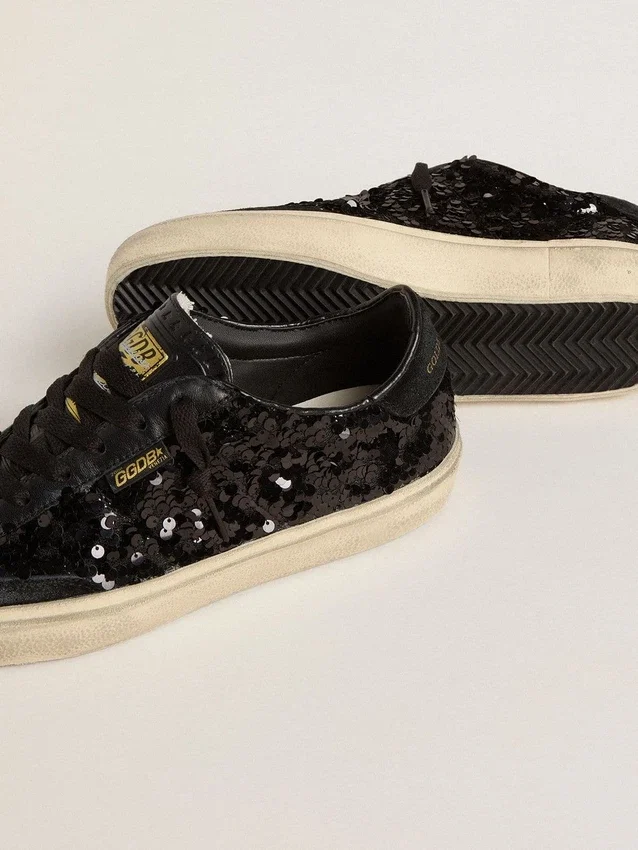 Soul Star para mujer en lentejuelas negras con lengüeta del talón de gamuza negra