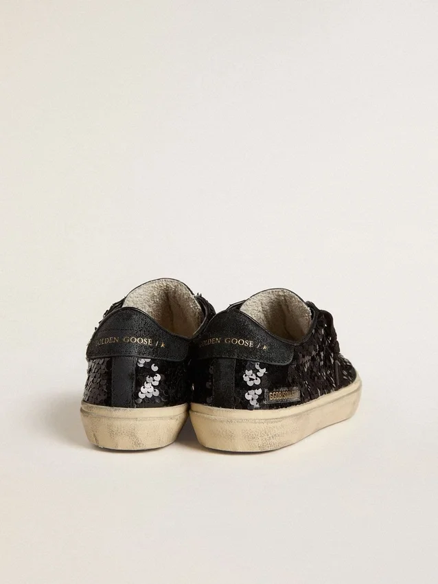 Soul Star para mujer en lentejuelas negras con lengüeta del talón de gamuza negra