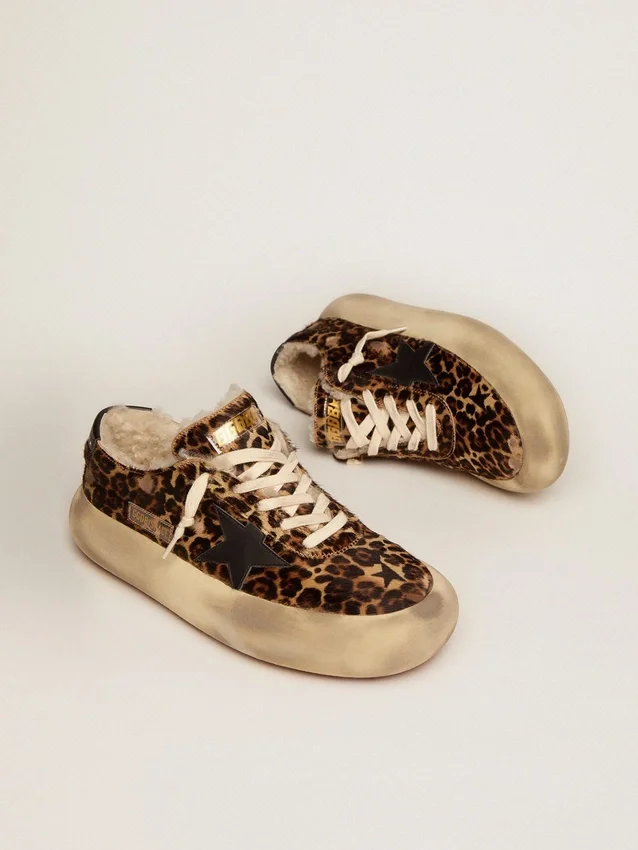 Zapatos Space-Star para mujer en piel de potro con estampado animal y forro de piel de oveja
