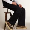 Space-Star para hombre en piel de potro con estampado de leopardo, estrella negra y talón