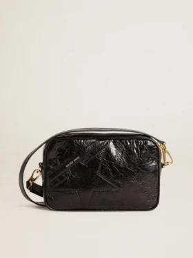 Star Bag en cuero negro brillante con estrella tono sobre tono