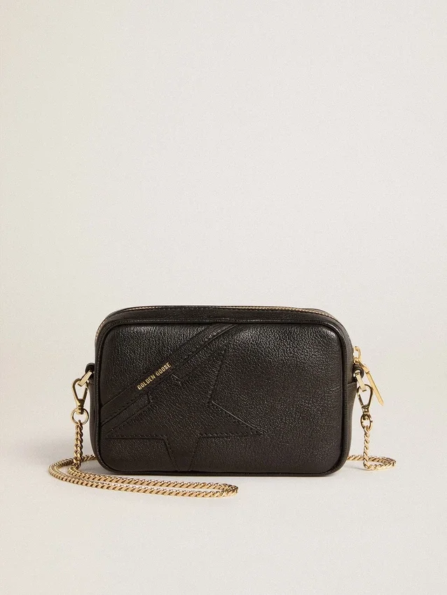 Star Bag Mini de cuero negro con estrella tono sobre tono