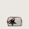 Star Bag Mini en cuero blanco mantequilla con estrella negra y detalles en burdeos y azul oscuro
