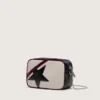 Star Bag Mini en cuero blanco mantequilla con estrella negra y detalles en burdeos y azul oscuro