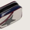 Star Bag Mini en cuero blanco mantequilla con estrella negra y detalles en burdeos y azul oscuro