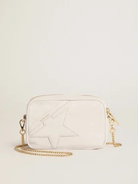 Star Bag Mini en cuero blanco mantequilla con estrella tono sobre tono