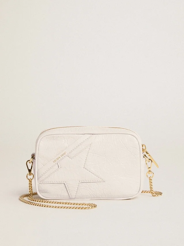 Star Bag Mini en cuero blanco mantequilla con estrella tono sobre tono