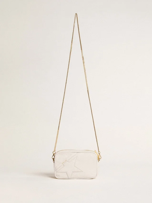Star Bag Mini en cuero blanco mantequilla con estrella tono sobre tono