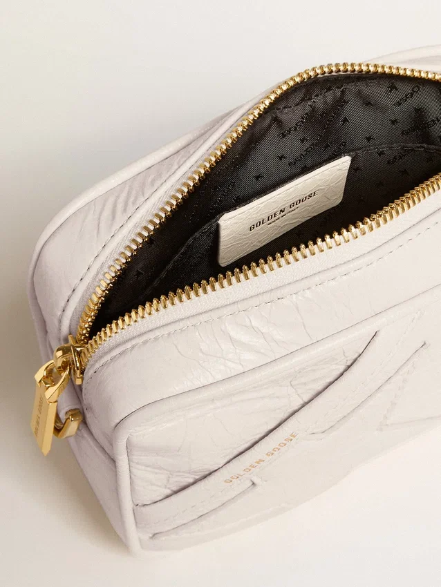Star Bag Mini en cuero blanco mantequilla con estrella tono sobre tono