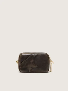 Star Bag Mini en cuero marrón oscuro desgastado con estrella tono sobre tono