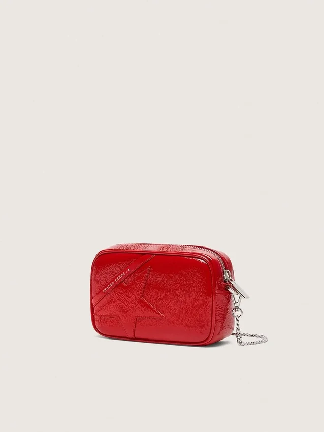 Star Bag Mini para mujer en cuero pintado de rojo con estrella tono sobre tono