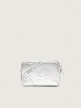 Star Bag Mini para mujer en piel laminada plateada con estrella tono sobre tono