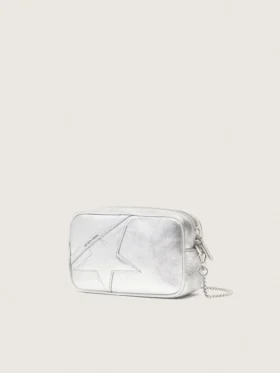 Star Bag Mini para mujer en piel laminada plateada con estrella tono sobre tono