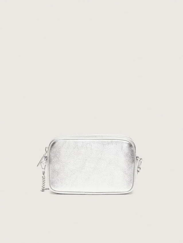 Star Bag Mini para mujer en piel laminada plateada con estrella tono sobre tono