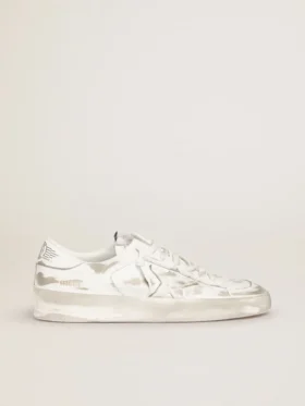 Stardan en cuero blanco con estrella y lengüeta del talón de cuero blanco