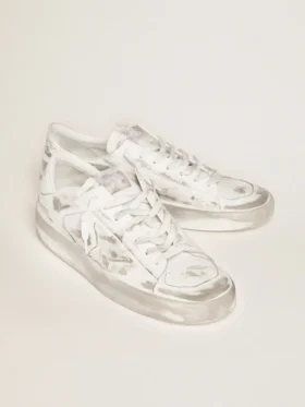 Stardan en cuero blanco con estrella y lengüeta del talón de cuero blanco