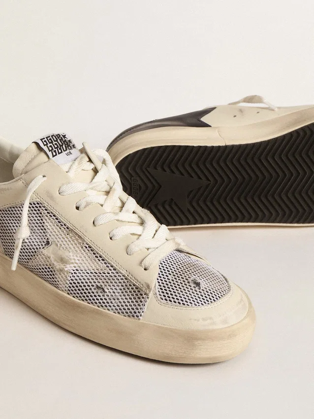 Stardan en cuero blanco y malla con estrella de cuero blanco