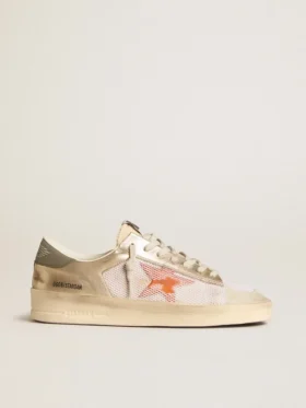 Stardan en malla blanca con estrella naranja e inserciones de cuero platino