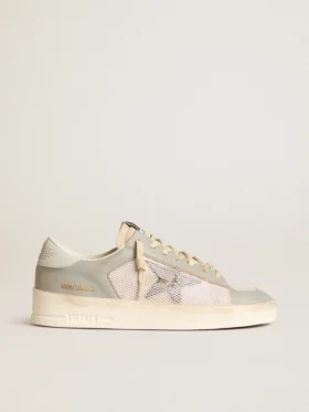 Stardan en piel napa gris y malla blanca con estrella de piel gris