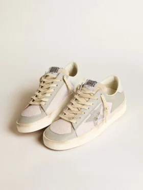 Stardan en piel napa gris y malla blanca con estrella de piel gris