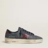 Stardan LTD para hombre en nubuck antracita y gamuza azul con estrella de cuero metalizado