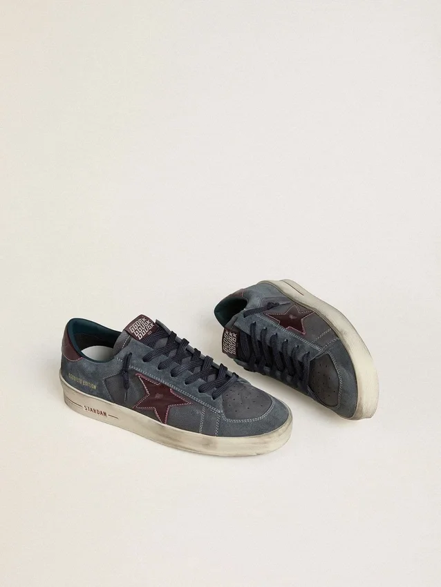 Stardan LTD para hombre en nubuck antracita y gamuza azul con estrella de cuero metalizado