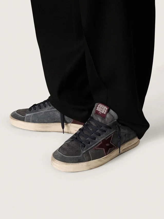 Stardan LTD para hombre en nubuck antracita y gamuza azul con estrella de cuero metalizado