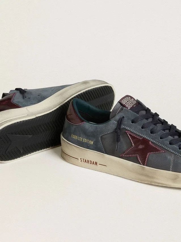 Stardan LTD para hombre en nubuck antracita y gamuza azul con estrella de cuero metalizado