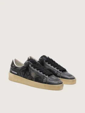 Stardan para hombre en cuero negro con estrella y lengüeta en el talón de cuero negro