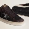 Stardan para hombre en gamuza marrón y malla negra con estrella de cuero blanco e inserciones de cuero napa