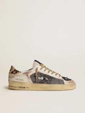 Stardan para hombre en napa y malla con lengüeta del talón de piel de potro con estampado de leopardo