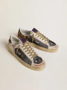 Stardan para hombre en napa y malla con lengüeta del talón de piel de potro con estampado de leopardo
