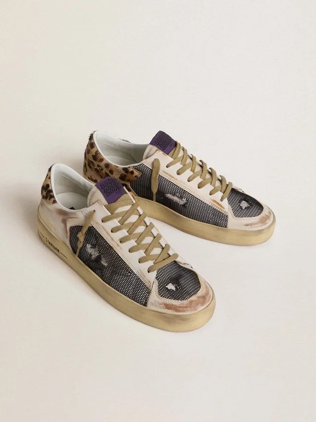 Stardan para hombre en napa y malla con lengüeta del talón de piel de potro con estampado de leopardo