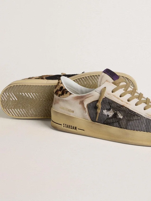 Stardan para hombre en napa y malla con lengüeta del talón de piel de potro con estampado de leopardo