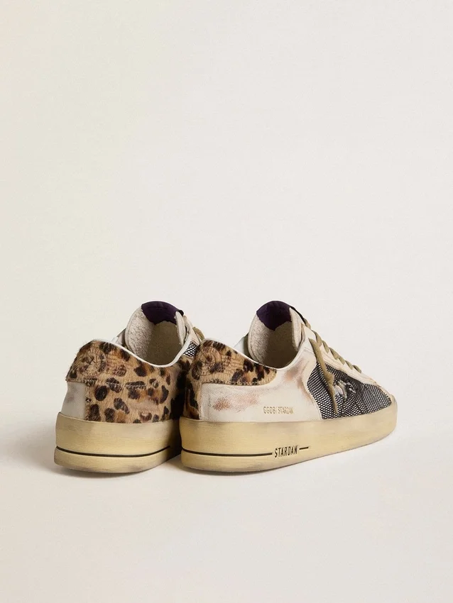 Stardan para hombre en napa y malla con lengüeta del talón de piel de potro con estampado de leopardo