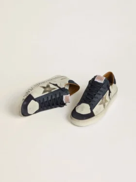 Stardan para hombre en nobuk con estrella de cuero metalizado y lengüeta azul de napa en el talón